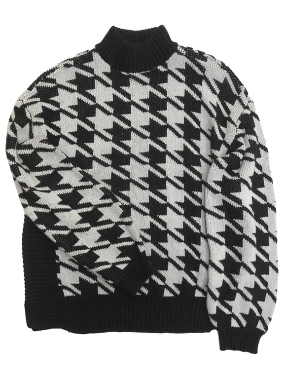 Womens Back & Gray Houndstooth Check Pull-Over Sweater Large