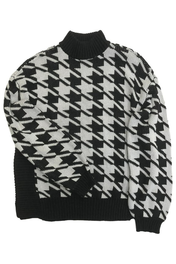 Womens Back & Gray Houndstooth Check Pull-Over Sweater X-Large