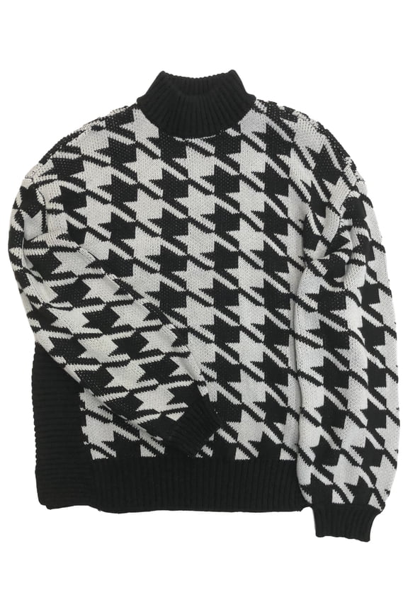 Womens Back & Gray Houndstooth Check Pull-Over Sweater X-Small