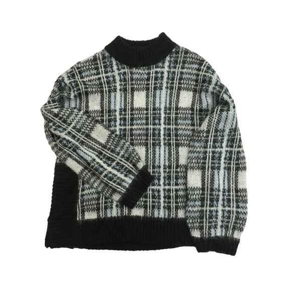 Nine West Womens Blue & Black Plaid Check Pull-Over Sweater Large