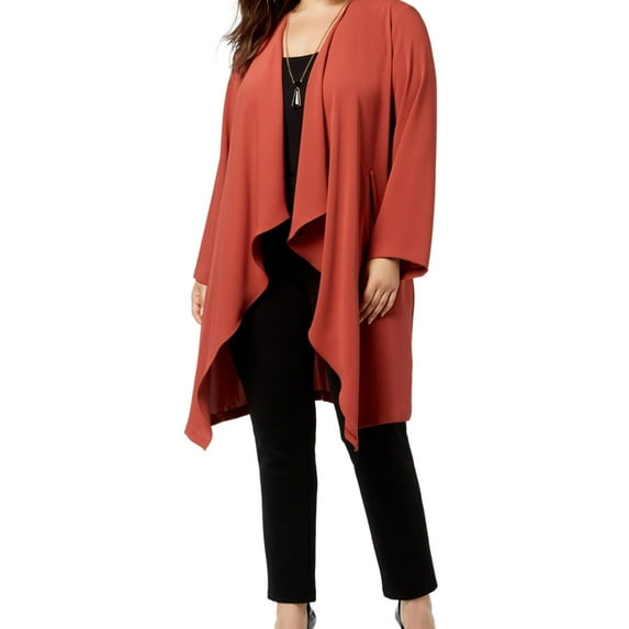 Nine West Womens Cascade Cardigan Sweater, Orange, Plus Size, 2X