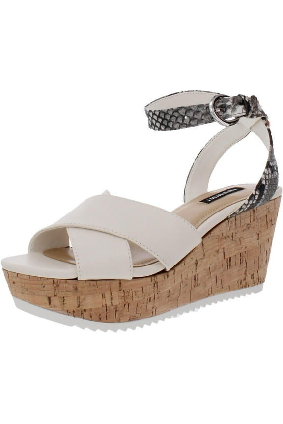 Womens Dureen 3 Faux Leather Wedge Sandals White 8.5 Medium (B,M)