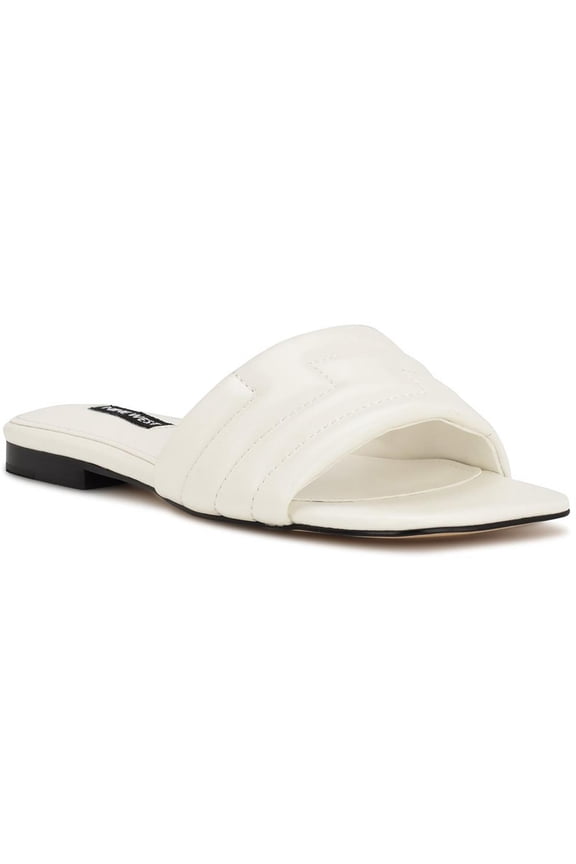 Womens Faux Leather Peep-Toe Slide Sandals