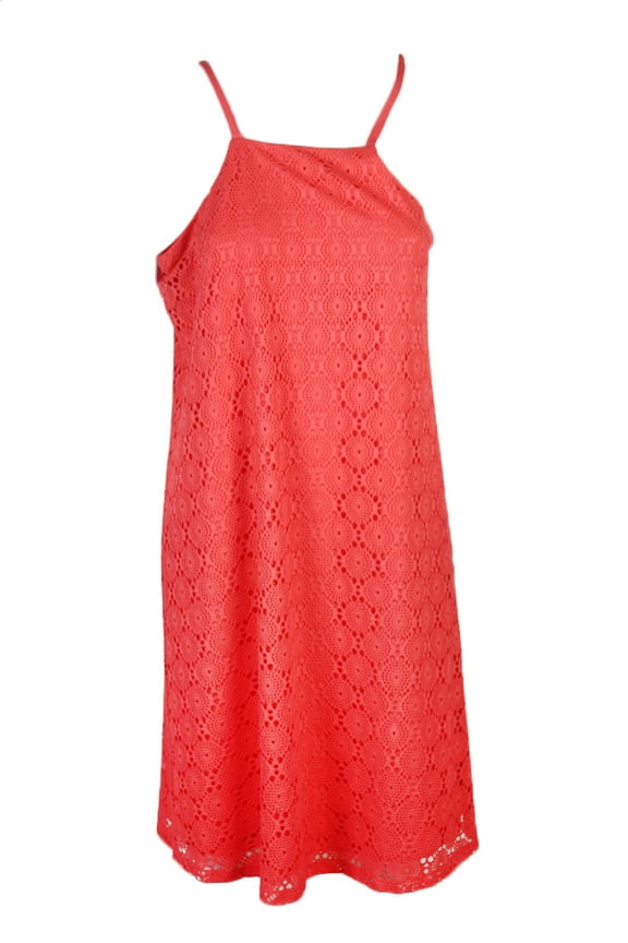 Womens Fire Coral Lace Apron Shift Dress 8