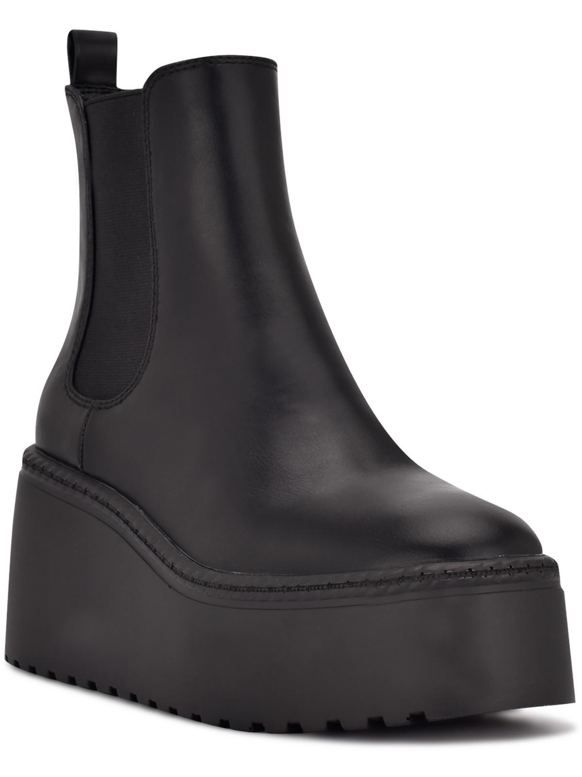 Nine West Womens Henrita Faux Leather Embossed Ankle Boots