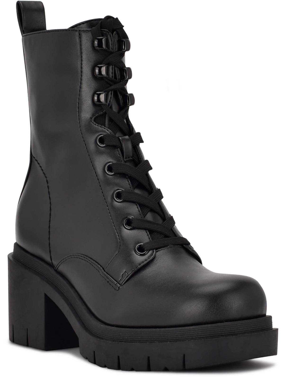 Nine West Womens Juna Faux Leather Mid Calf Combat Lace up Boots Walmart