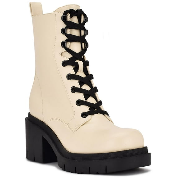 Nine West Womens Juna Faux Leather Mid-Calf Combat & Lace-up Boots