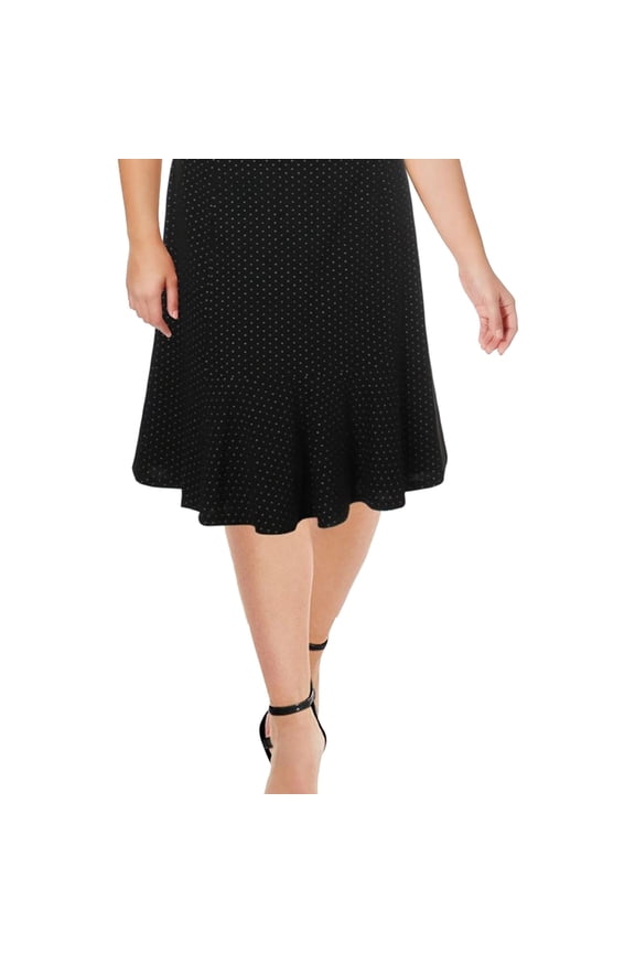 Womens Knit Flared Skirt, Black, Plus Size, 16W