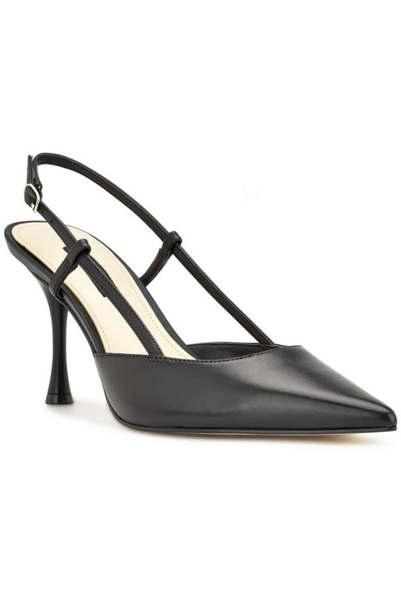 Peni Pointy Toe Women's Slingback Dress Pumps Color: Black Leather Size: 9
