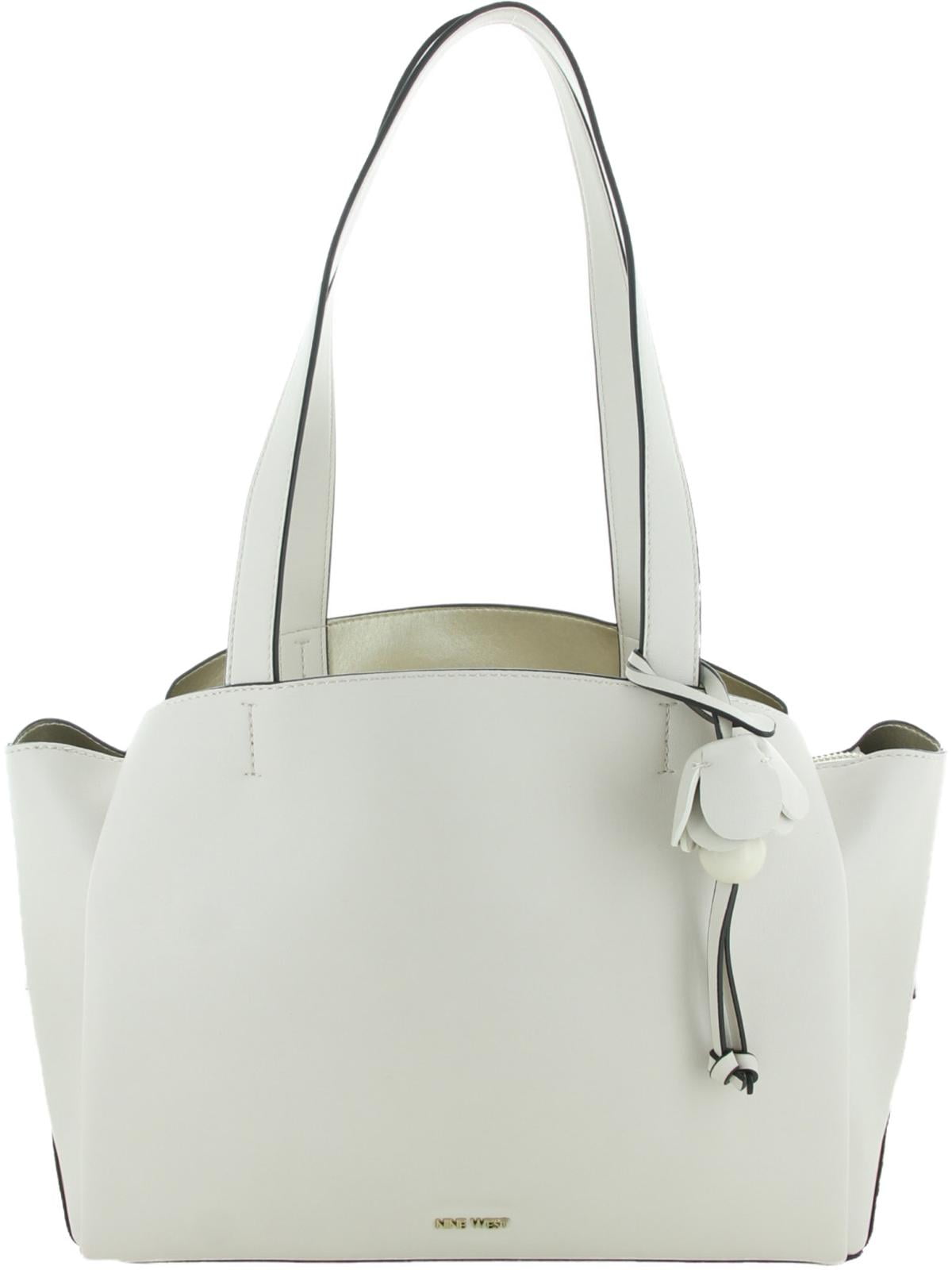 Nine West Womens Mariele Faux Leather East/West Satchel Handbag Ivory Medium