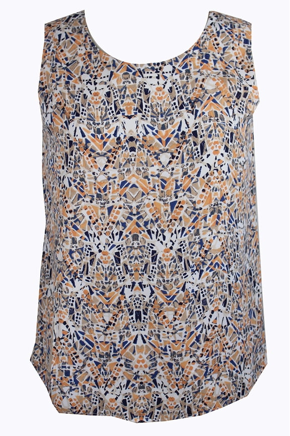 Womens Petite Beige Orange Sleeveless Side-Slit Shell 4