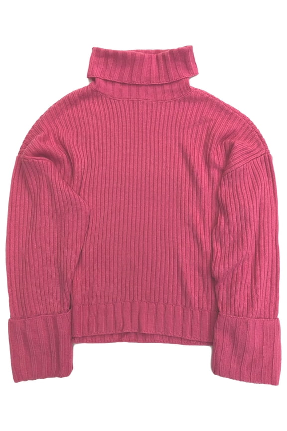 Womens Pink Cable Knit Turtle Neck Pull-Over Sweater XX-Large