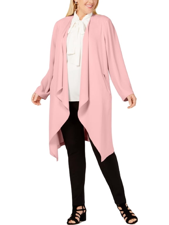 Womens Plus Open Front Crepe Duster Blazer Multi 3X