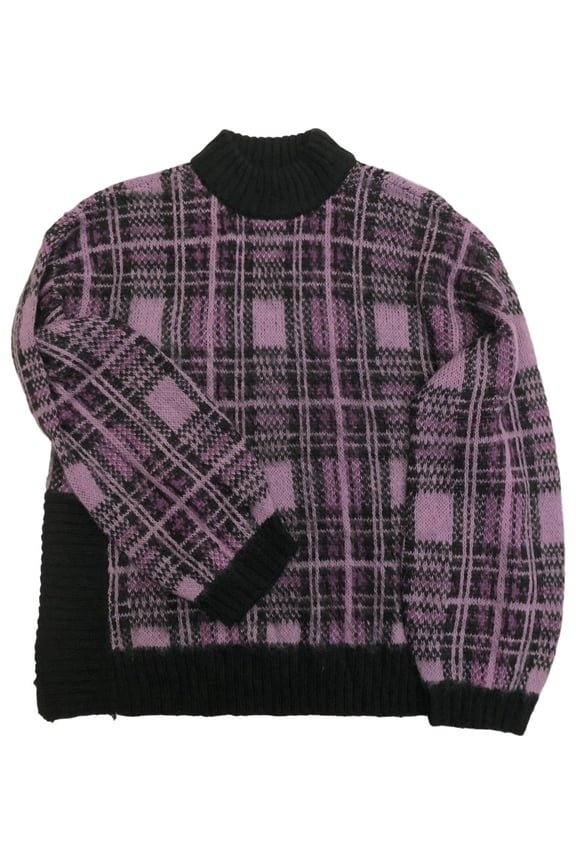 Womens Purple & Black Plaid Check Pull-Over Sweater Large