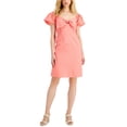 thumbnail image 1 of Nine West Womens Seersucker Flutter-Sleeve Tie-Front Dress Melon Coral 14, 1 of 1