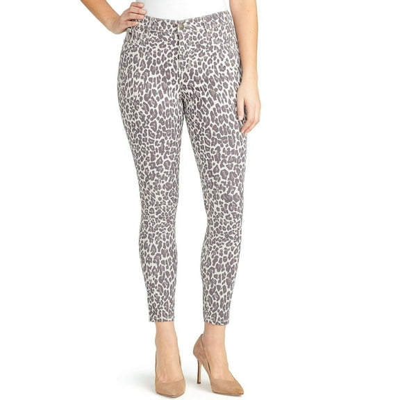 Nine West Womens Size 8 Slim Fit 5-Pocket Printed Denim Gramercy Skinny Ankle Jeans, Leopard