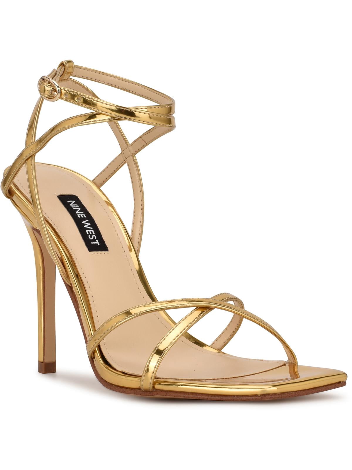 Nine West Women's Tidle Heeled Sandal - Square Toe, Ankle Strap, 4 Inch Stiletto