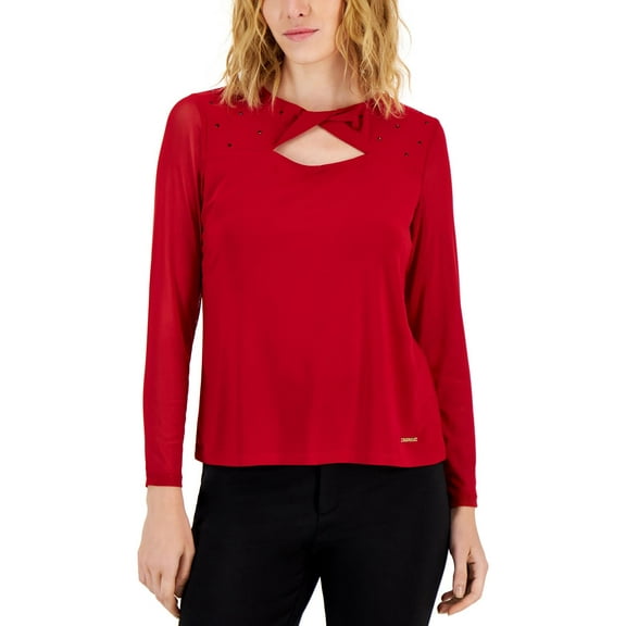 Nine West Womens Twist Neck Cut-Out Blouse