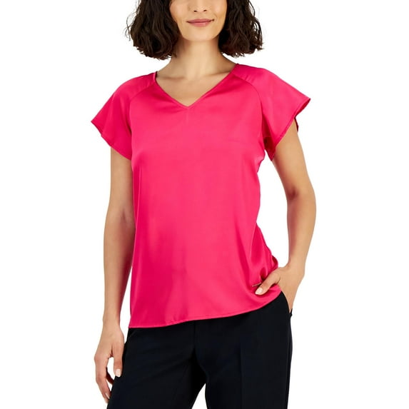 Nine West Womens V-Neck Tie-Back Blouse