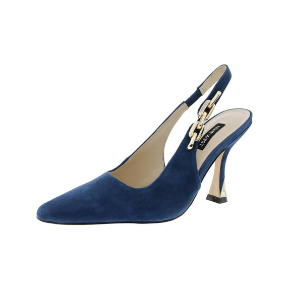 Nine West Veroni Women's Leather Stiletto Slingback Dress Pumps Color: Dark Teal Blue Suede Size: 9
