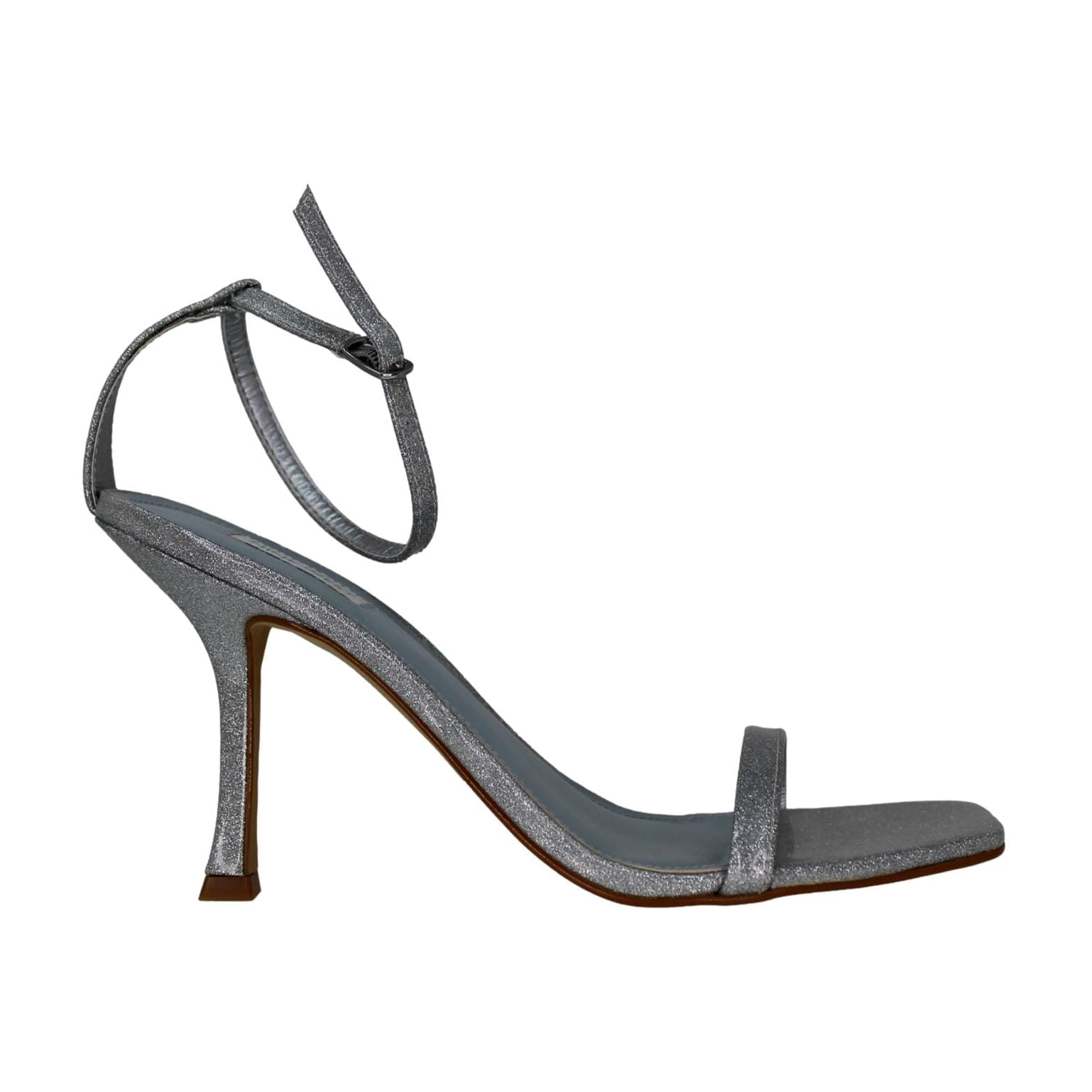nine west silver dress shoes NINE WEST Womens Silver Ankle Strap Embellished Yess Open Toe Stiletto Buckle Dress Sandals Shoes M