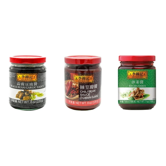 NineChef Brand Spoon Plus 3 Pack Lee Kum Kee Cooking Sauce, 3 Flavors(Black Bean Garlic Sauce,Chili Bean Sauce,Sa Cha Sauce)