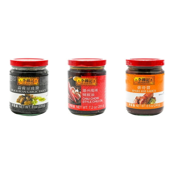 NineChef Brand Spoon Plus 3 Pack Lee Kum Kee Cooking Sauce, 3 Flavors(Black Bean Garlic Sauce,Chiu Chow Chili Oil,Spare Rib Sauce)