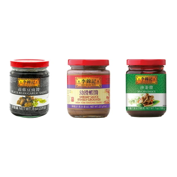 NineChef Brand Spoon Plus 3 Pack Lee Kum Kee Cooking Sauce, 3 Flavors(Black Bean Garlic Sauce,Finely Shrimp,Sa Cha Sauce)