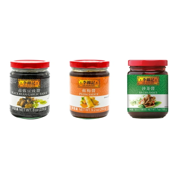 NineChef Brand Spoon Plus 3 Pack Lee Kum Kee Cooking Sauce, 3 Flavors(Black Bean Garlic Sauce,Plum Sauce,Sa Cha Sauce)