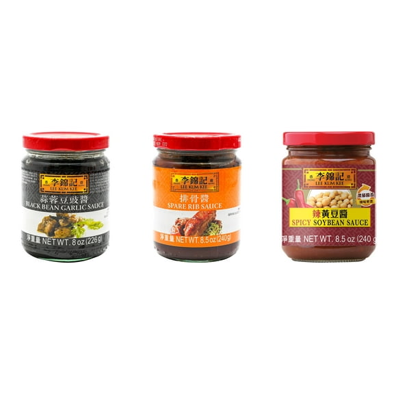 NineChef Brand Spoon Plus 3 Pack Lee Kum Kee Cooking Sauce, 3 Flavors(Black Bean Garlic Sauce,Spare Rib Sauce,Spicy Soybean Sauce)