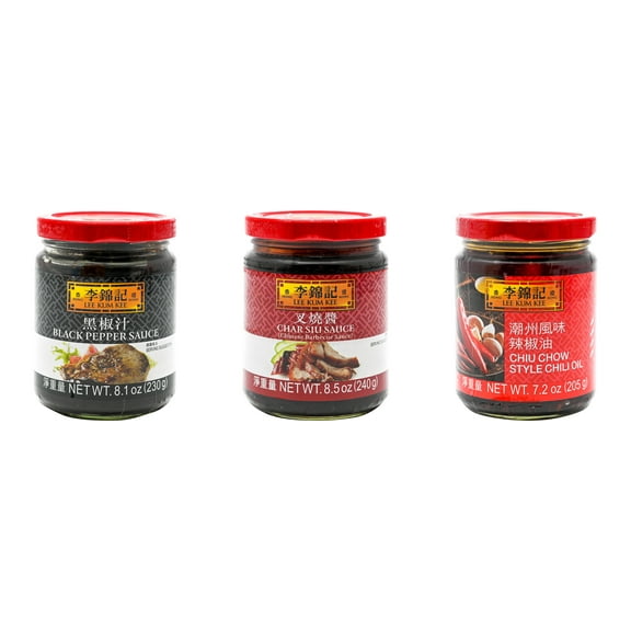 NineChef Brand Spoon Plus 3 Pack Lee Kum Kee Cooking Sauce, 3 Flavors(Black Pepper Sauce,Char Siu Sauce,Chiu Chow Chili Oil)