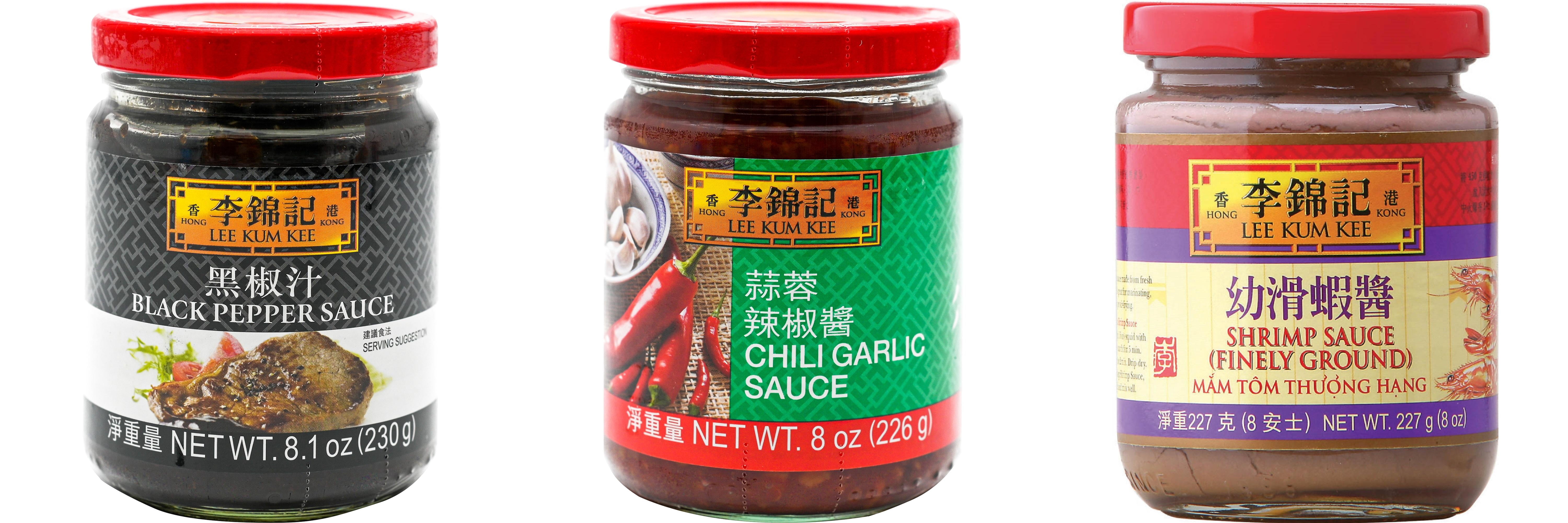 NineChef Brand Spoon Plus 3 Pack Lee Kum Kee Cooking Sauce, 3 Flavors(Black Pepper Sauce,Chili Garlic Sauce,Finely Shrimp)