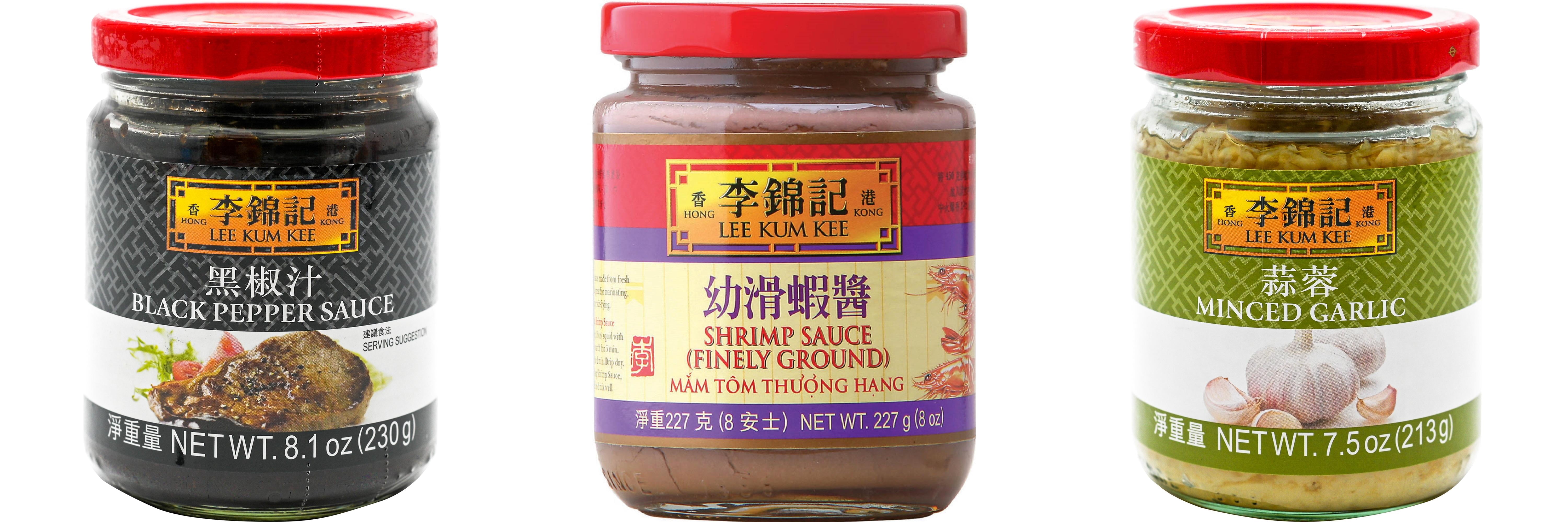 NineChef Brand Spoon Plus 3 Pack Lee Kum Kee Cooking Sauce, 3 Flavors(Black Pepper Sauce,Finely Shrimp,Minced Garlic Sauce)
