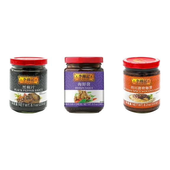 NineChef Brand Spoon Plus 3 Pack Lee Kum Kee Cooking Sauce, 3 Flavors(Black Pepper Sauce,Hoisin Sauce,Sichuan Spicy Noodle Sauce)