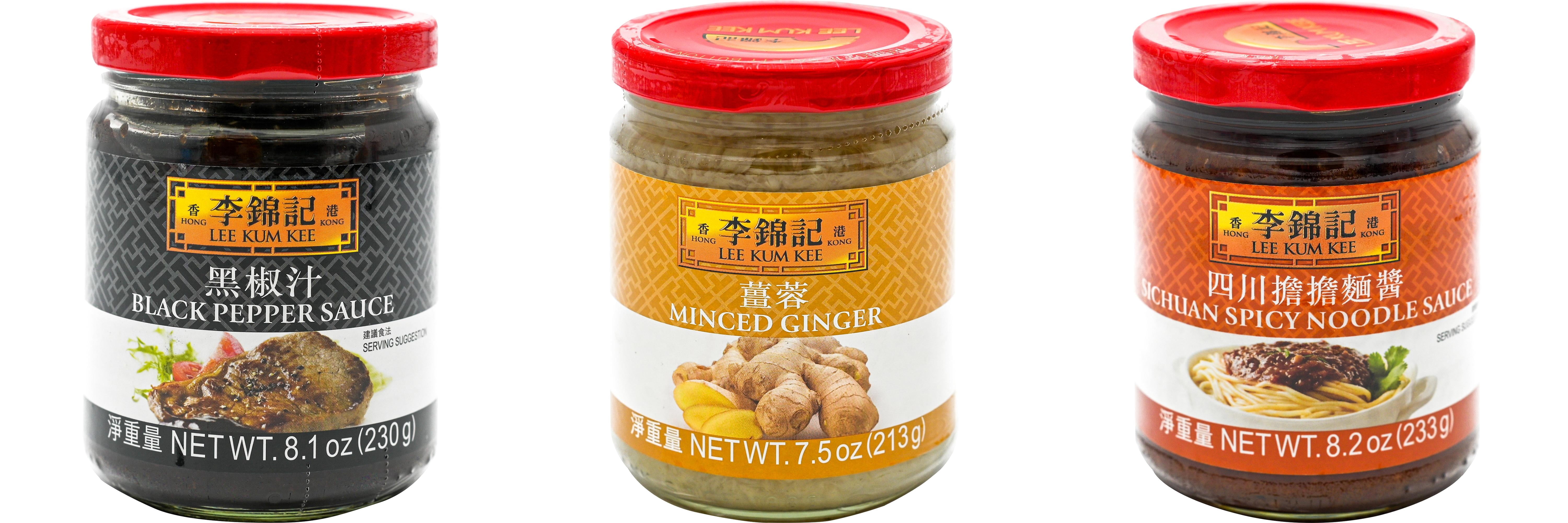 NineChef Brand Spoon Plus 3 Pack Lee Kum Kee Cooking Sauce, 3 Flavors(Black Pepper Sauce,Minced Ginger Sauce,Sichuan Spicy Noodle Sauce)