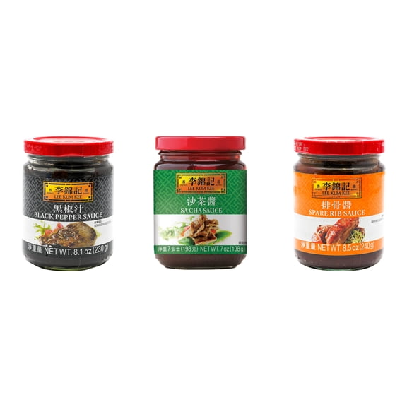 NineChef Brand Spoon Plus 3 Pack Lee Kum Kee Cooking Sauce, 3 Flavors(Black Pepper Sauce,Sa Cha Sauce,Spare Rib Sauce)