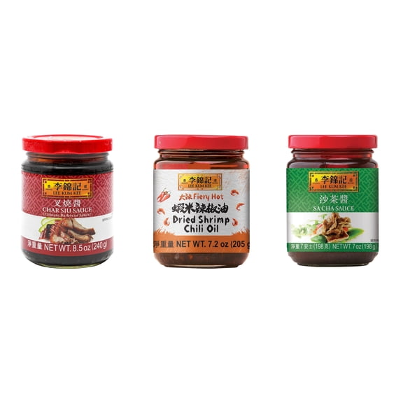 NineChef Brand Spoon Plus 3 Pack Lee Kum Kee Cooking Sauce, 3 Flavors(Char Siu Sauce,Dried Shrimp Chili Oil,Sa Cha Sauce)