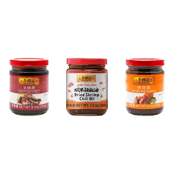 NineChef Brand Spoon Plus 3 Pack Lee Kum Kee Cooking Sauce, 3 Flavors(Char Siu Sauce,Dried Shrimp Chili Oil,Spare Rib Sauce)