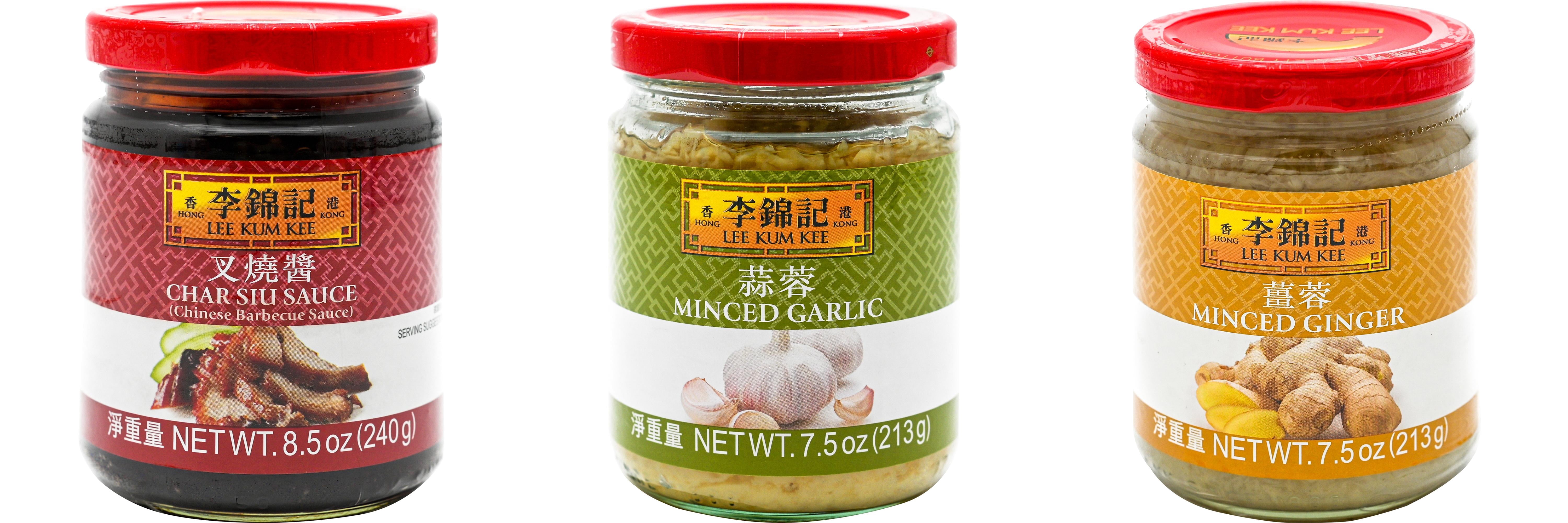 NineChef Brand Spoon Plus 3 Pack Lee Kum Kee Cooking Sauce, 3 Flavors(Char Siu Sauce,Minced Garlic Sauce,Minced Ginger Sauce)