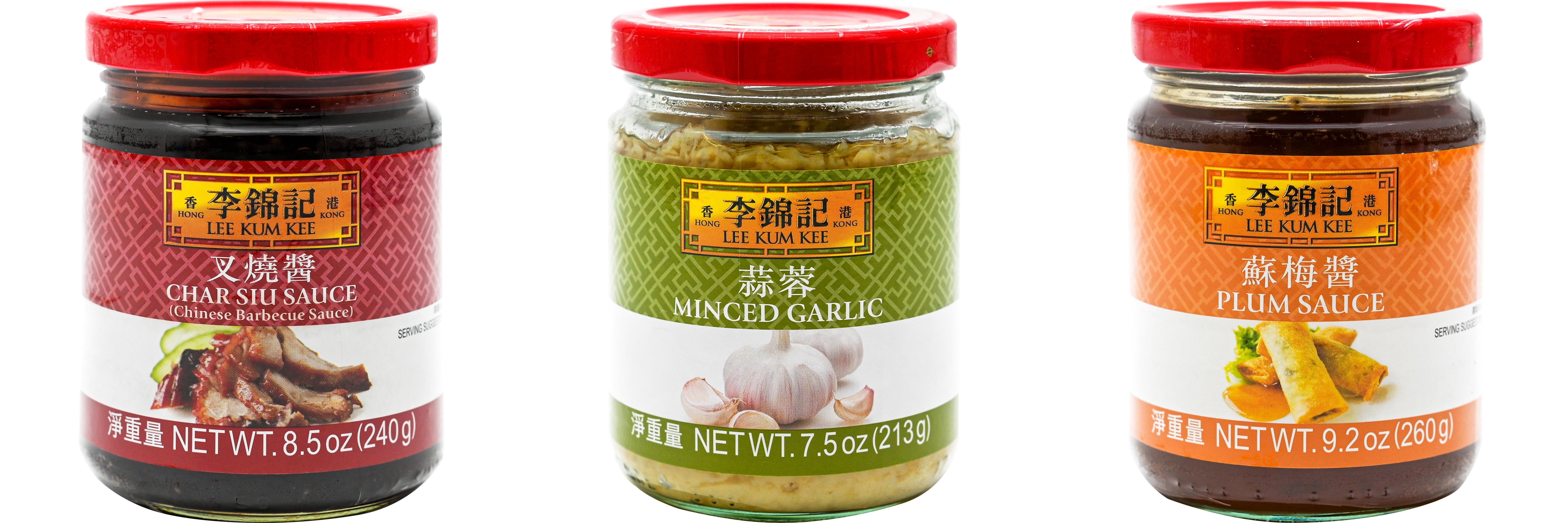 NineChef Brand Spoon Plus 3 Pack Lee Kum Kee Cooking Sauce, 3 Flavors(Char Siu Sauce,Minced Garlic Sauce,Plum Sauce)