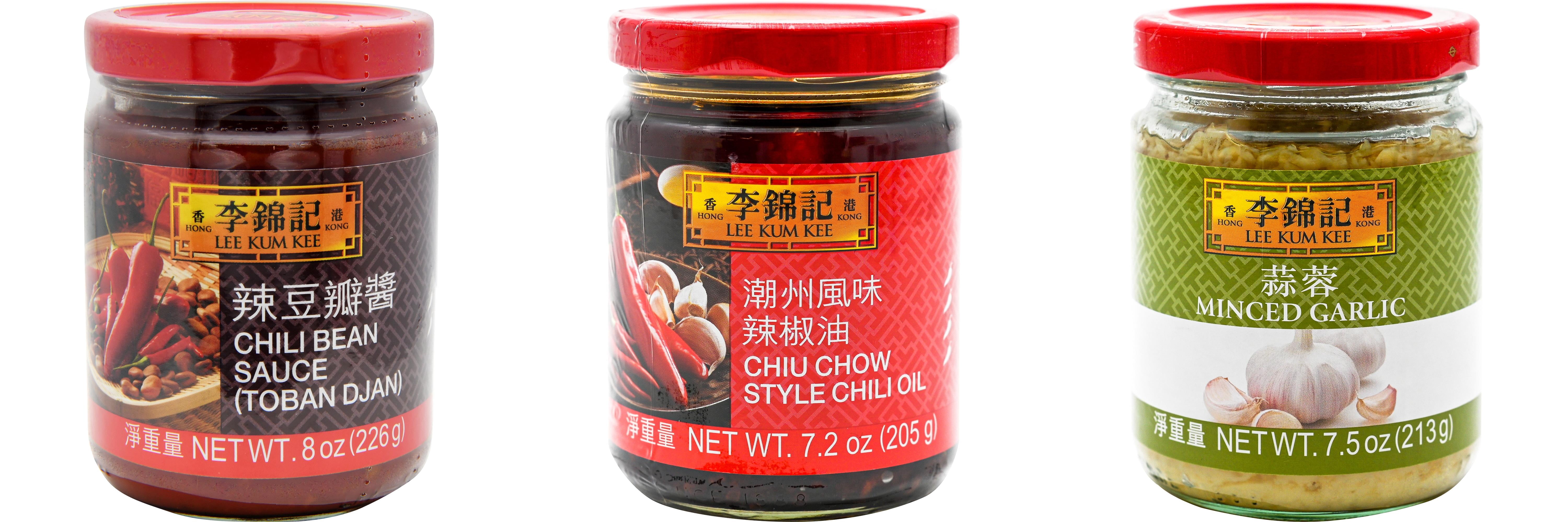 NineChef Brand Spoon Plus 3 Pack Lee Kum Kee Cooking Sauce, 3 Flavors(Chili Bean Sauce,Chiu Chow Chili Oil,Minced Garlic Sauce)