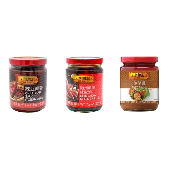NineChef Brand Spoon Plus 3 Pack Lee Kum Kee Cooking Sauce, 3 Flavors(Chili Bean Sauce,Chiu Chow Chili Oil,Satay Sauce)