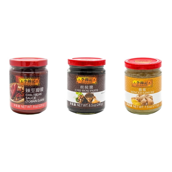 NineChef Brand Spoon Plus 3 Pack Lee Kum Kee Cooking Sauce, 3 Flavors(Chili Bean Sauce,Chu Hou,Minced Ginger Sauce)