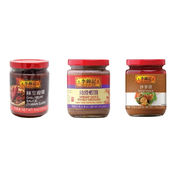 NineChef Brand Spoon Plus 3 Pack Lee Kum Kee Cooking Sauce, 3 Flavors(Chili Bean Sauce,Finely Shrimp,Satay Sauce)