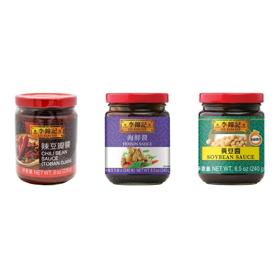 NineChef Brand Spoon Plus 3 Pack Lee Kum Kee Cooking Sauce, 3 Flavors(Chili Bean Sauce,Hoisin Sauce,Soybean Sauce)