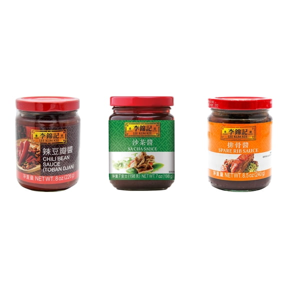 NineChef Brand Spoon Plus 3 Pack Lee Kum Kee Cooking Sauce, 3 Flavors(Chili Bean Sauce,Sa Cha Sauce,Spare Rib Sauce)