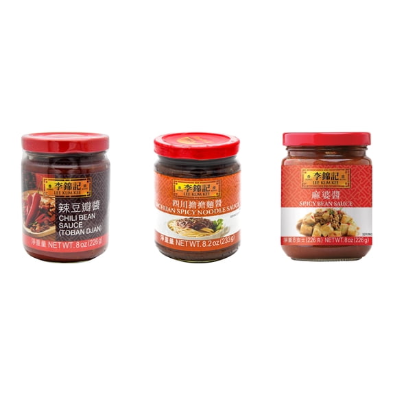 NineChef Brand Spoon Plus 3 Pack Lee Kum Kee Cooking Sauce, 3 Flavors(Chili Bean Sauce,Sichuan Spicy Noodle Sauce,Spicy Bean Sauce)
