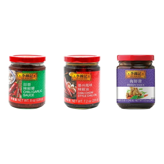 NineChef Brand Spoon Plus 3 Pack Lee Kum Kee Cooking Sauce, 3 Flavors(Chili Garlic Sauce,Chiu Chow Chili Oil,Hoisin Sauce)