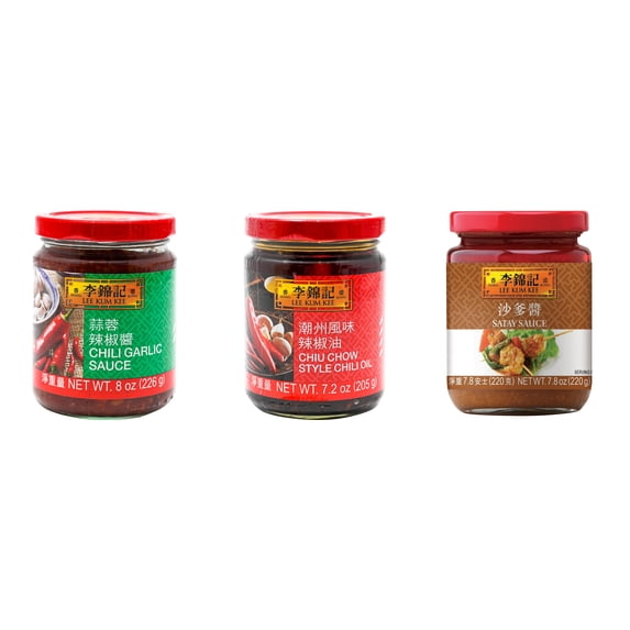NineChef Brand Spoon Plus 3 Pack Lee Kum Kee Cooking Sauce, 3 Flavors(Chili Garlic Sauce,Chiu Chow Chili Oil,Satay Sauce)