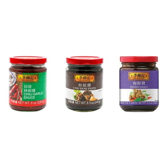 NineChef Brand Spoon Plus 3 Pack Lee Kum Kee Cooking Sauce, 3 Flavors(Chili Garlic Sauce,Chu Hou,Hoisin Sauce)